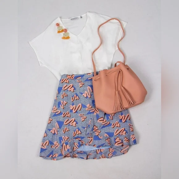 Retro 80s 90s Multi Memphis Style Ruffle Skirt Size Small Compañía Fantástica - Picture 3 of 11